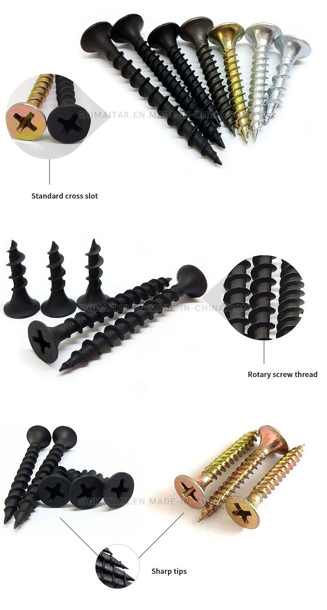 Black Phosphated Galvanized DIN 18182 Standard Bugle Head Fine Coarse Thread Perfect Cheap Plasterboard Tornillos Gypsum Dry Wall Drywall Screw